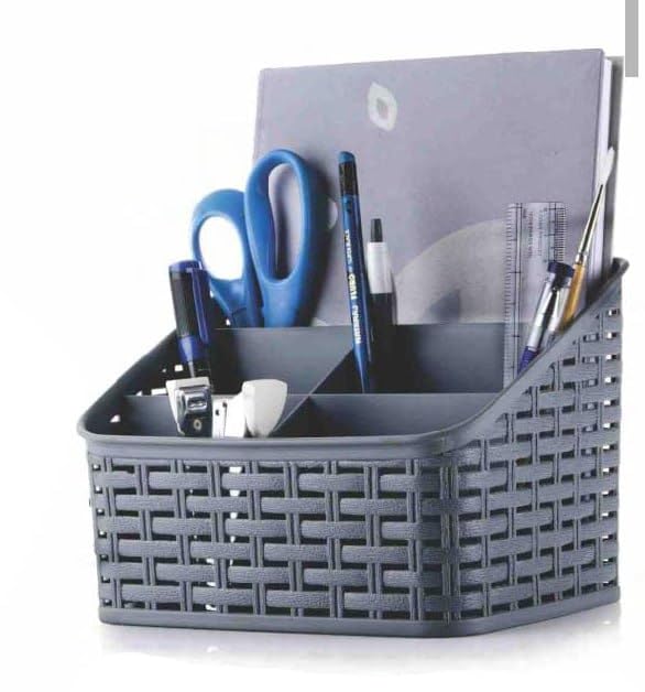 Entisia Multipurpose Desk Organizer Plastic Unbreakable Spoon Holder,Pen & Pencil Stand,Dressing Table Organizer,Comb Stand,Remote & Mobile Stand with 5 Division, for Home,Office,Kitchen,20X15X5 Cm