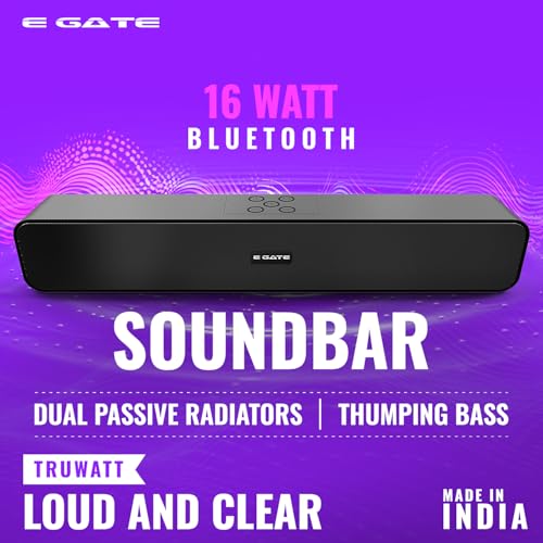 E GATE C201 | 16W Bluetooth Sound bar Speaker, Dual Drivers + Dual Passive Radiators for Extra bass, Upto 12 Hr Playback, Call Function, Bluetooth 5.3, Aux, mSD, USB, FM & TWS (Grey) - eGate Soundbar 2 515h6TmgDML