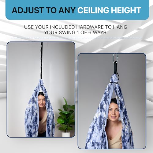 Image of Indoor Sensory Swing for Kids or Outdoor - Holds 300lbs, Double-Layer, & 360 Swivel, Calming Compression Therapy Swing Hammock for Kids & Adults with All Hardware - Sensory-Motor Toys & Gifts