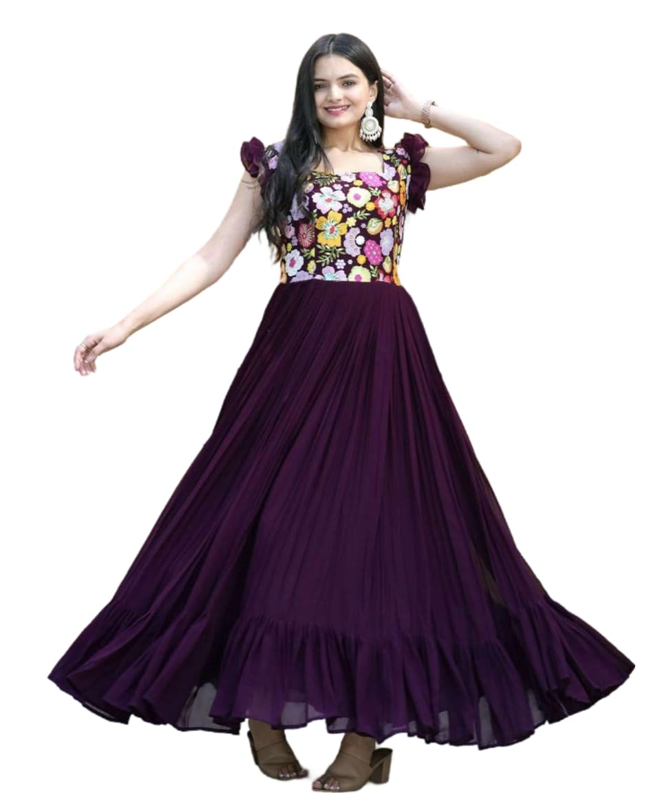 Women's Floral Printed Stylish Georgette Anarkali Gown for Women.-picture-18