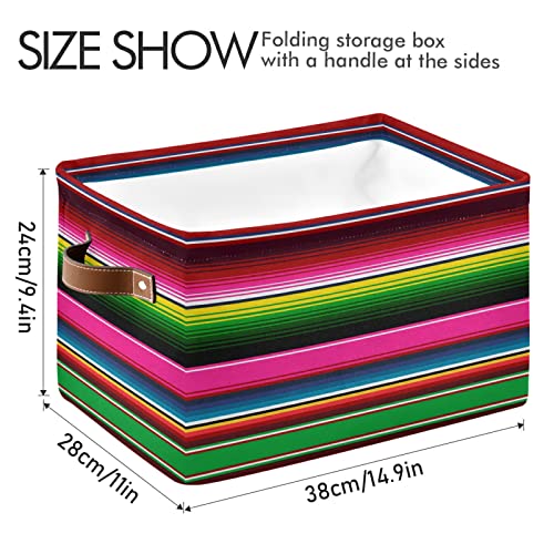 Xigua Storage Basket Mexican Serape Blanket Stripes Colorful Storage Bin With Handle, Large Storage Cube Collapsible For Shelves Closet Bedroom Living Room 2Pcs #TOP3