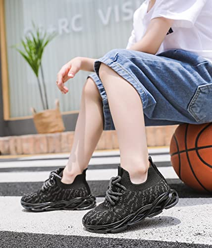 DADAWEN Boys Girls Lightweight Breathable Sneakers Kids Tennis Shoes Athletic Running Shoes for Toddler/Little Kid Black US Size 10 M Toddler - Thumbnail 2