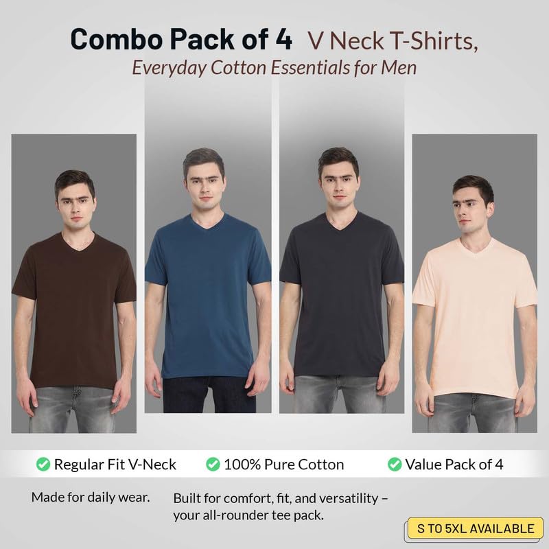 Image of Aventura Outfitters Men's V Neck 100% Cotton Regular Fit T-Shirt (Pack of 4)
