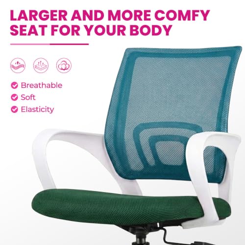 Image of Casa Copenhagen Mesh Mid Back Office /Study /Computer /Revolving /Desk Chair for Work from Home -Metal Base, Height Adjustable Seat- Green & White Handle