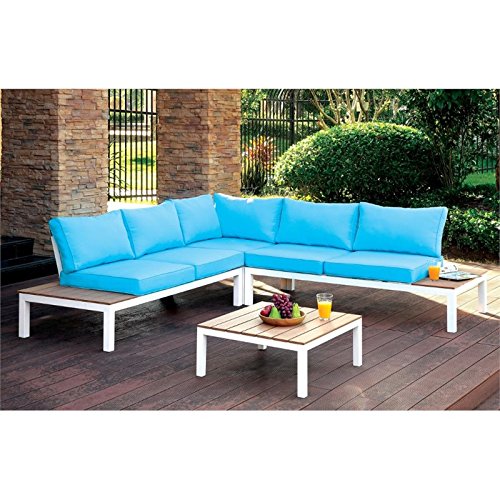 Furniture of America Chentelli Aluminum Patio Sectional with Ottoman in Blue