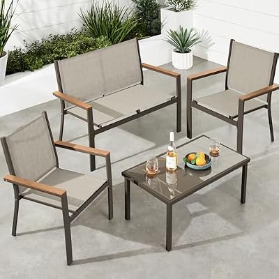 Best Choice Products 4-Piece Outdoor Textilene Patio Conversation Set, Backyard Furniture w/Loveseat, Coffee Table, Steel Frame - Brown/Tan