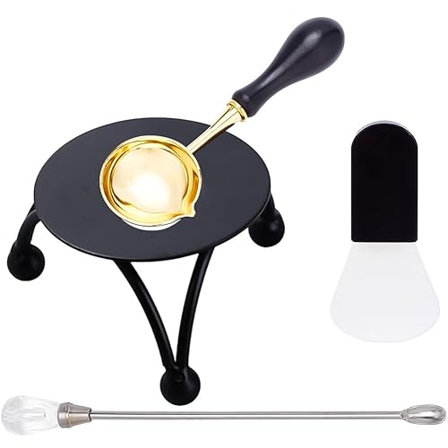 CRASPIRE Kit de sellado de cera, calentador de cera, herramienta de horno de cera, varillas de fusión, cuentas de cera, soporte para cucharas para