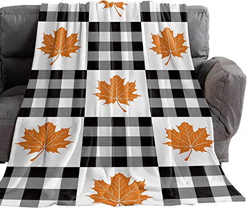 Kuscheldecke 70x100 Herbst Ahornblätter, Flanell Fleecedecke Weiche und Warme Decke 3D Schwarz Und Weiß Kariert, als Sofadecke Wohndecke Tagesdecke...