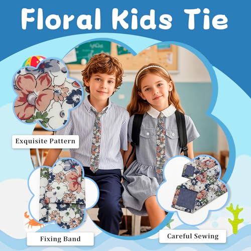Floral Boys Tie Cotton Kids Ties for Boys Girls, Self-Tie Boy's Necktie for School Uniform Wedding Party Graduation3