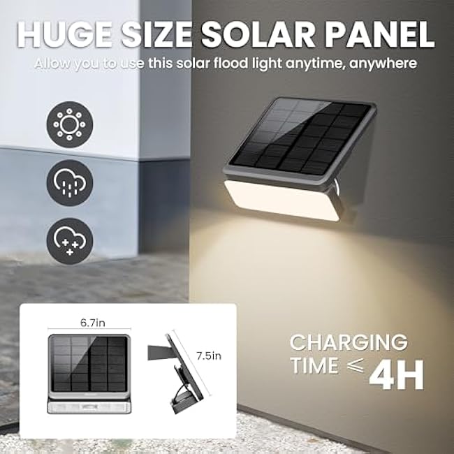 Solar Flood Lights Outdoor 4000Lm, Motion Lights Removable, IP67 Waterproof Spot Light Outside, Solar Powered Security Light for Patio Yard Fence Garage Porch Garden(4000K) 4 Pack