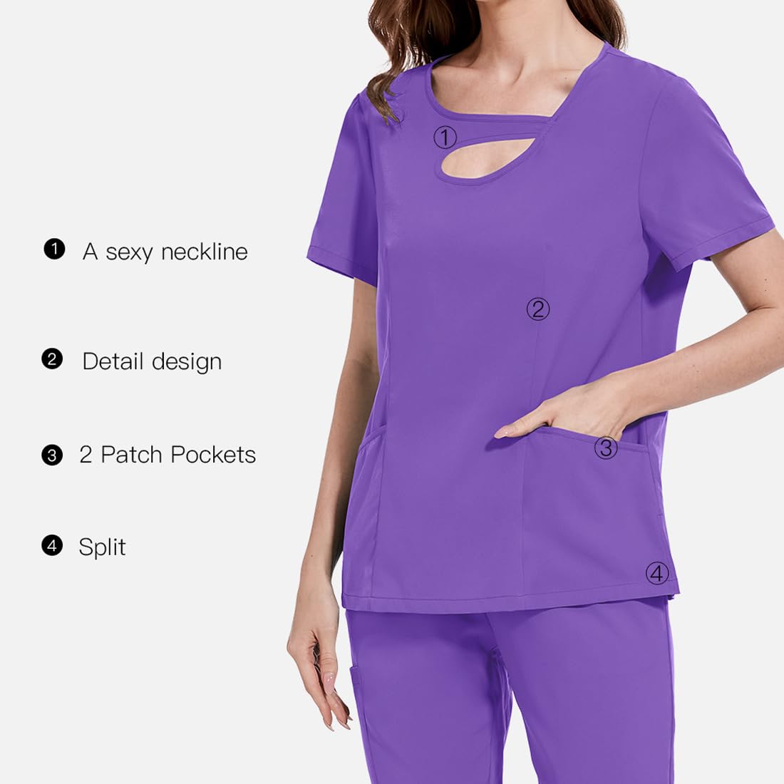 Scrubs mundury zestaw damski, nieregularny kołnierz ultracienkie luźne wielowymiarowe peelingi damskie medyczne peelingi top i spodnie miękkie wygody, tuniki opieki zdrowotnej, odzież robocza w