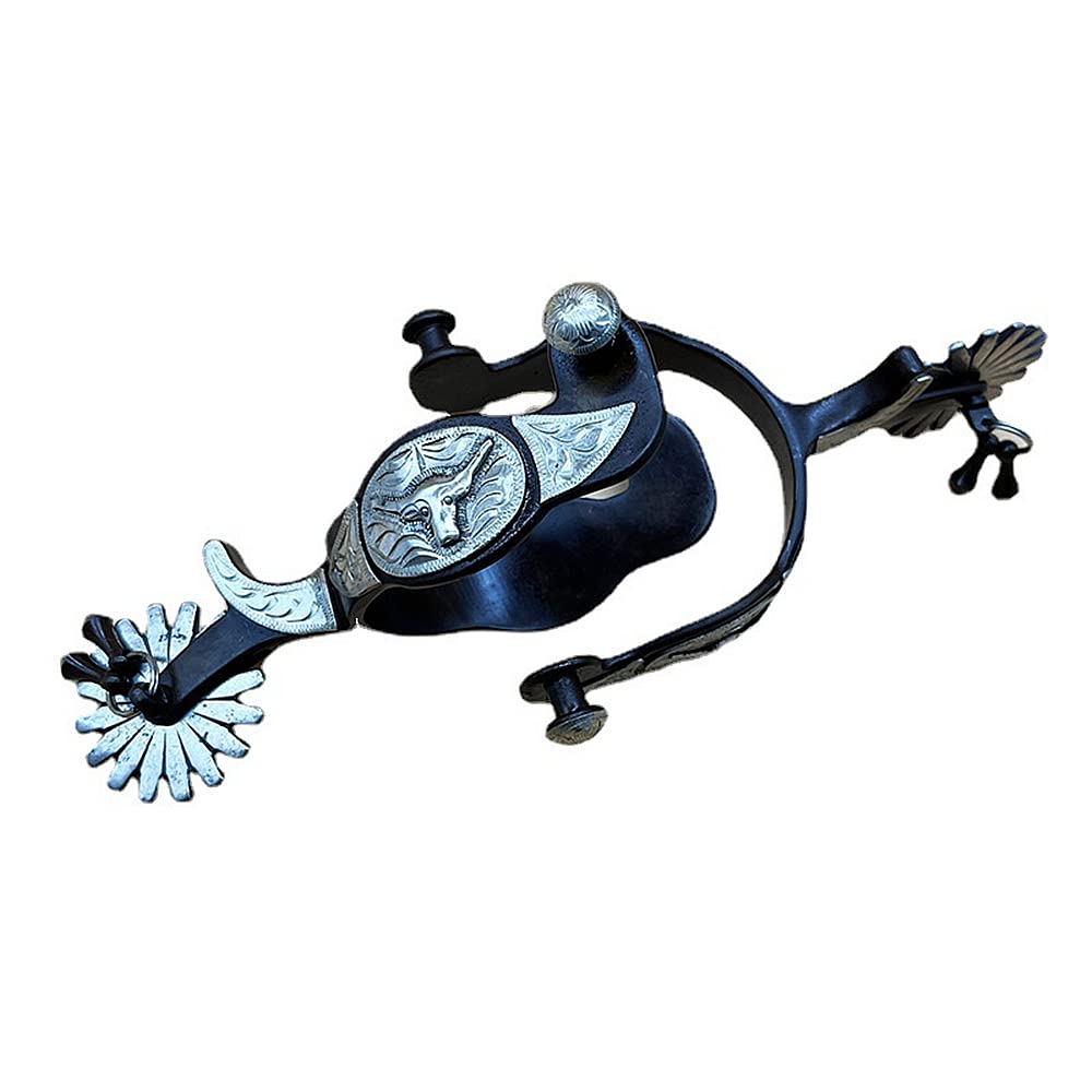 UNISTRENGH Western Spurs Premium Quality Equestrian Equipment Skills for Horse Riding, Handmade with Mild Carbon Steel (Silver Bull's Head Pattern #1)