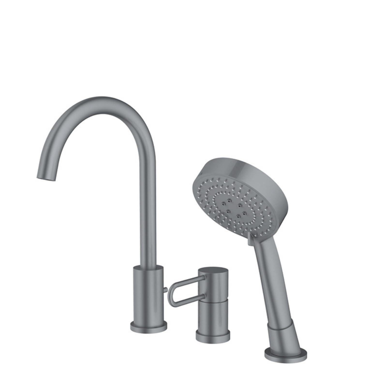 SnamicE 3 Hole Bath Shower Mixer Tap Black Bath Tub Mixer Tap with Shower 360 Swivel Tap 3 Mode Shower Head and Hose Set for Bath Taps,Grey