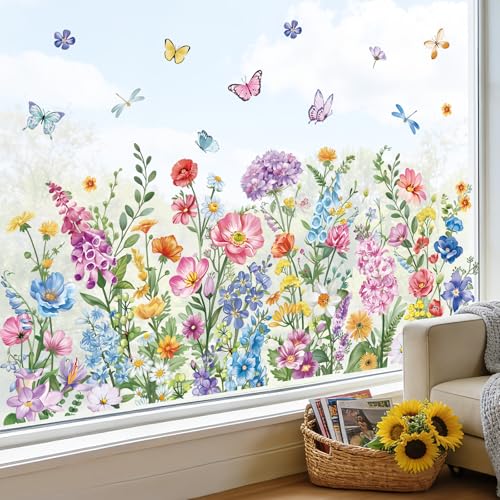 wondever Window Clings Decals Garden Flower Wildflower Grass Glass Sticker
