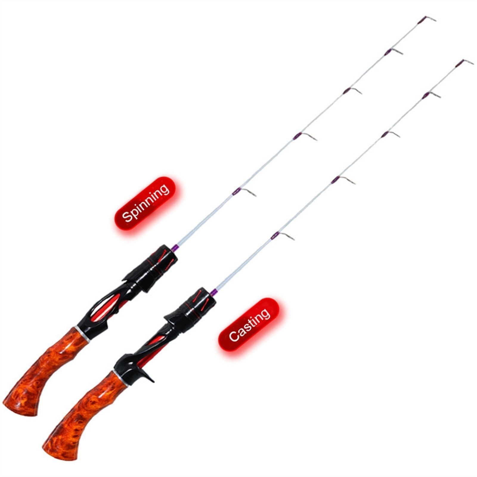 Cañas de pesca Caña de pescar de hielo telescópica for invierno, Mini alimentador for deportes al aire libre, caña de pescar con mango de madera, caña de pescar de invierno, carrete de pesca en hielo