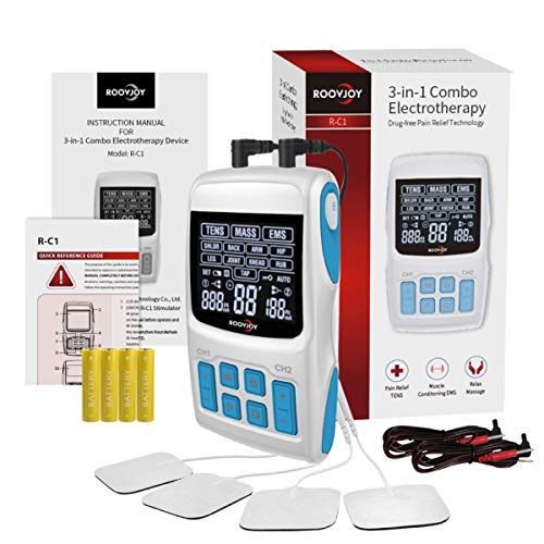 ROOVJOY TENS Unit Muscle Stimulator Pulse Massager 3 in 1 Back Pain Relief
