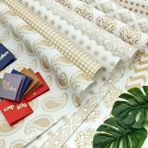 Image of SATYAM KRAFT 5 Pcs White & Golden Premium Design Gift Wrapping Paper for Him /Her gift Packing Sheets Decorative Romantic Gift Wrap for Birthday Anniversary Wedding Return Gifts Packaging material