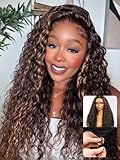 Nadula 13x4 HD Golden Brown Highlight Curly Water Wave Drawstring Wig Human Hair, Glueless Pre Everything Bye Bye Knots Mixed Curly Wavy Lace Frontal Wig Pre Plucked with Ear Tape Ready to Go 24inch