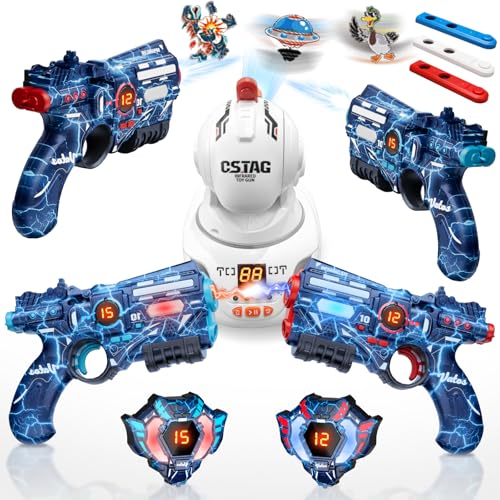 VATOS Juego de etiquetas láser recargable con proyector, pistola para 2 jugadores con indicador digital LED, 3 objetivos