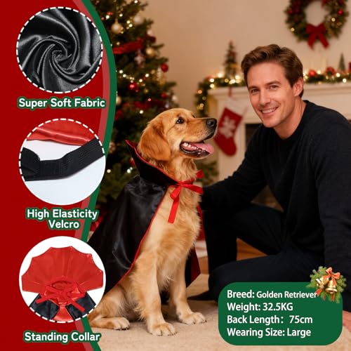 ROSAUI Weihnachten Hundekostüm Umhang, Rot-Schwarzes Cape für Hunde & Katzen, Festliches Weihnachts Outfit für Fotos, Party & Geschenk, Bequeme Haustier Verkleidung für Winter