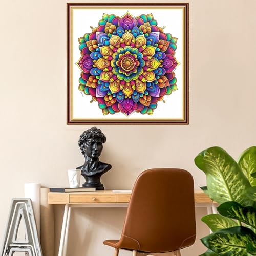 Image of Fanxvivy Stamped Counted Cross Stitch Kits for Adults Printed Cross-Stitch Patterns 11CT Stamped or Counted Cross Stitching Embroidery Kit Needlepoint Kits-Colorful Mandala 18x18 inch