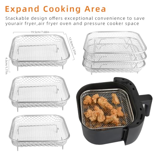 8 inch Air Fryer Racks, Stackable Air Fryer Accessories, Stainless Steel Dehydrator Rack, Durable & Dishwasher Safe,for 4.2QT - 5.8QT, Compatible with Ninjia Gowise Philips (Square3PCS) - Image 3