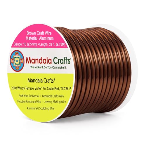 Image of Mandala Crafts 10 Gauge Anodized Aluminum Craft Wire for Jewelry Making - 32 FT Colored Flexible Brown Wire - Bendable for Bonsai Armature Crafting Sculpting