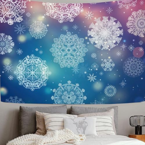 Arazzo flocon de neige Datura : tapisserie de décoration murale bleu