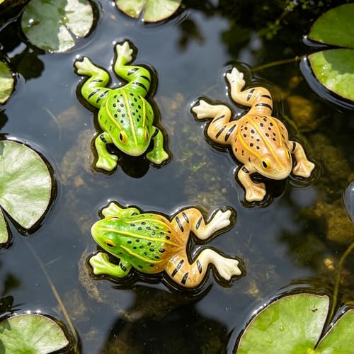 Xevinas Schwimmende Teichdeko Frosch 3er Set Lebensechte Miniteich Deko Frosch Teichdeko Für Draußen Teich Deko Garten Harz Schwimmender Frosch Für Garten Teich Hof Miniteich (A)