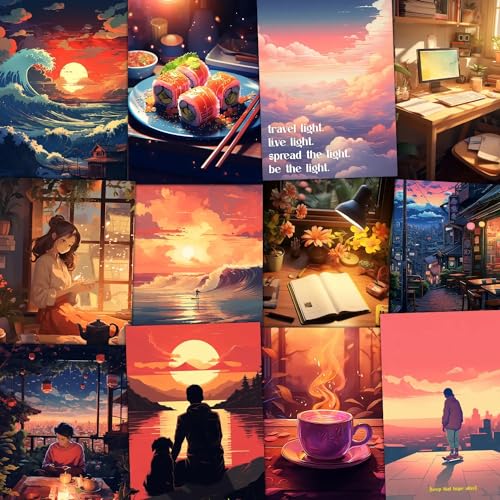 Image of Wallgasm Paper Chill Lofi Poster Set - Set Of 54, 4 X 6 Inches Posters Room Decor Product | Poster For Home, Room, Gym, Dorm Room, Hostel | Collage Kit | Lofi Aesthetic