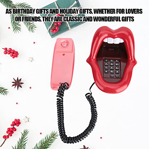 Teléfono fijo retro rojo con forma de labios miniatura 6