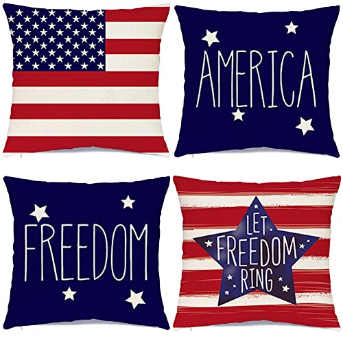 Fourth Of July Decorations Pillows Decorative Throw Pillows 20X20,Independence Day Pillow Cases,4Th Of July Patriotic Pillow Covers,American Star Memorial Day Cushion Covers For Couch Sofa Set Of 4 #TOP13