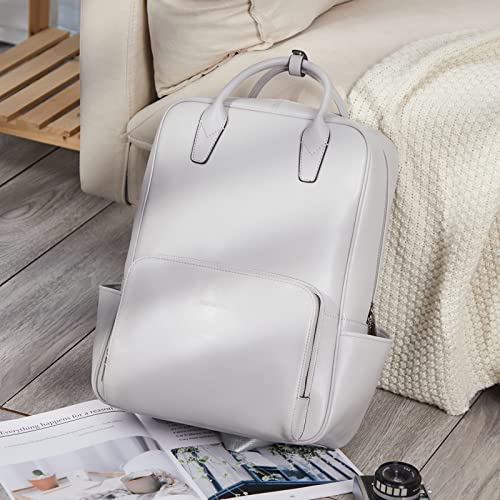 Bostanten Laptop Backpack For Women 15.6 Inch Computer Genuine Leather Backpack Purses College Travel Daypack Large Satchel Grey #TOP7