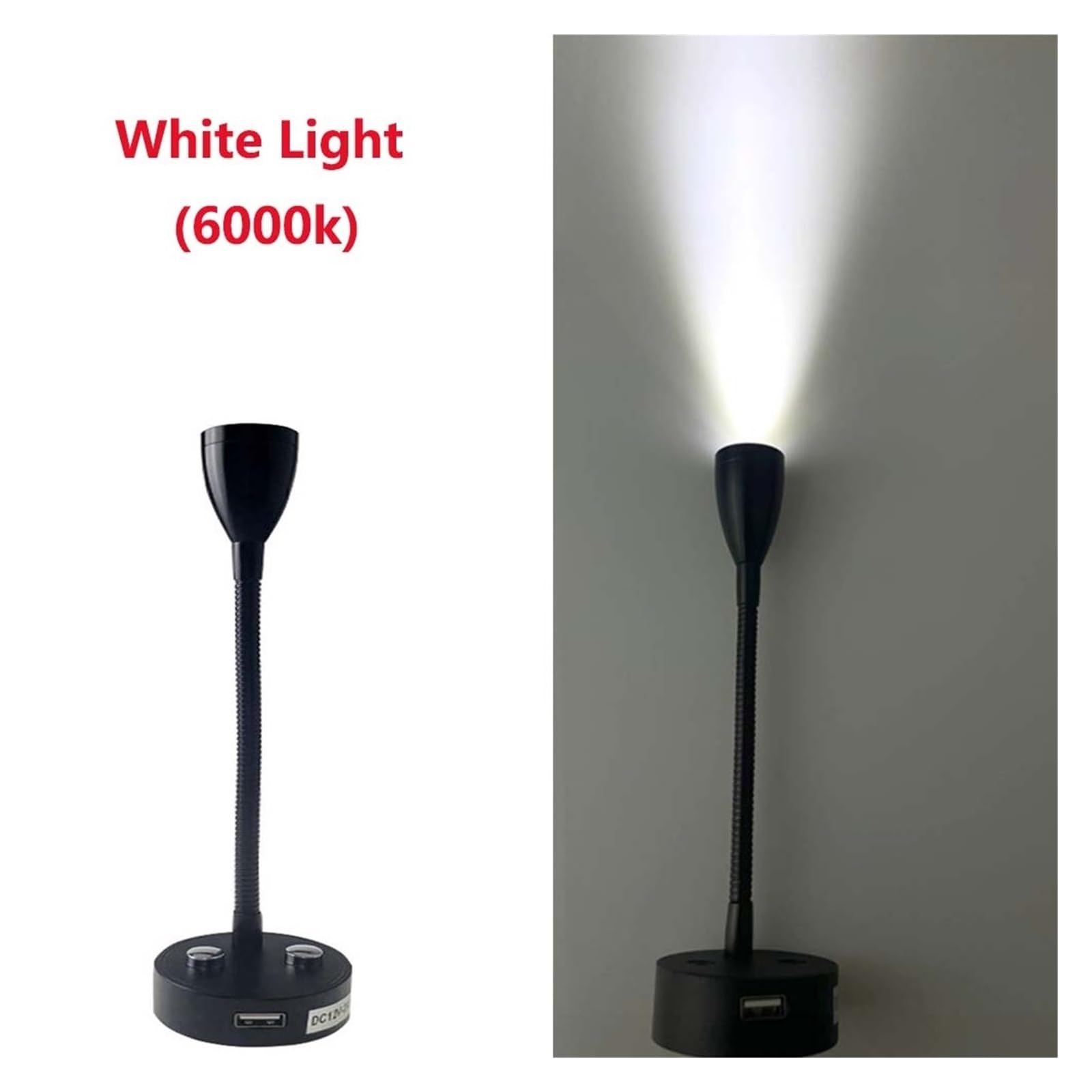 1 Luce Di Lettura A LED Dimmerabile Bianco Caldo/bianco 12-24 V 3 W Ricarica USB For Camper, Roulotte, Furgone, A Vela Con Collo D'oca Flessibile Illuminazione Led Brillante(White Light (6000k))