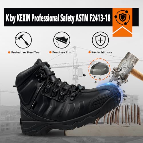 Mens Work Boots Steel Toe, Durable Waterproof Construction Boot for Men, Thicker Full Grain Leather, Superior Oil/Slip Resistant, Puncture Proof, ASTM F2413 Safety EH 18KV Insulated3