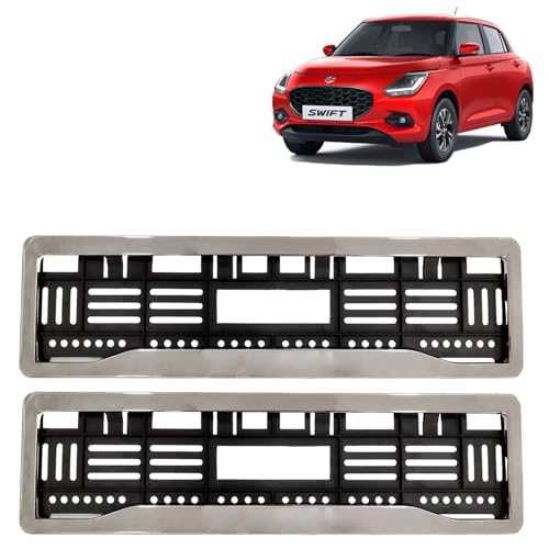 Image of KINGSWAY Swift Car Number Plate Frames Chrome for All 2024 Onwards Models of Maruti Suzuki Car Registration Plate Holders, Licence Plate Covers (Front and Rear), Universal Size 51.5 x 14.5 cm