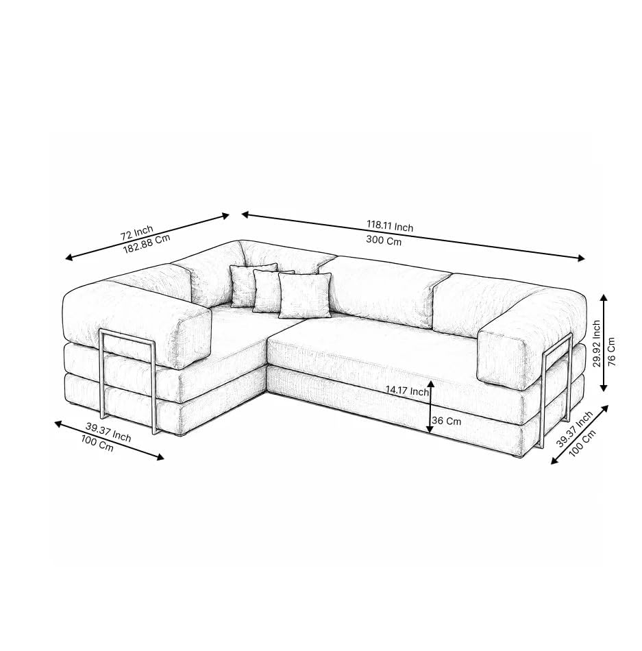 Image of Torque Vegas 5 Seater L Shape Sofa Cum Bed for Sleeping- Beige | Suede Fabric 5 Seater Sectional 3-in-1 Sofa Bed | Corner L Shaped Sofa Set for Living Room Office