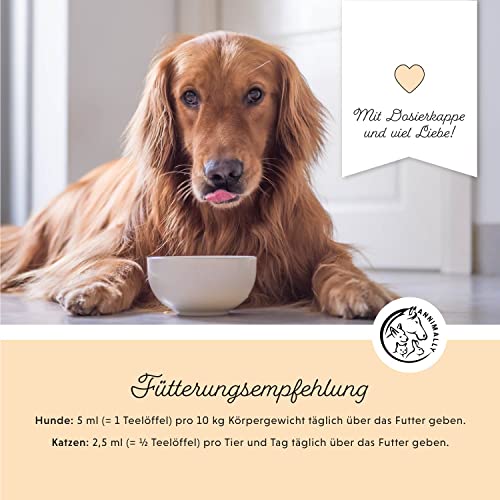 Annimally Lachsöl für Hunde 250 ml reich an Omega 3 & 6 Fettsäuren (mehr als 32%) - Barf Fischöl für Hund und Katze geeignet I Reines Naturprodukt kaltgepresst aus Deutschland