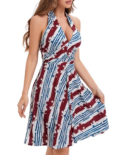 Image of Women's Summer Sundress- 2025 Sexy Halter Sleeveless Spring Boho Elastic Waist Ruffle Mini Dress