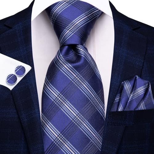 Image of Hi-Tie Men 63inches Tie Set Extra Long Necktie Paisley Tie Pocket Suqare Cufflinks Big and Tall Men Tie