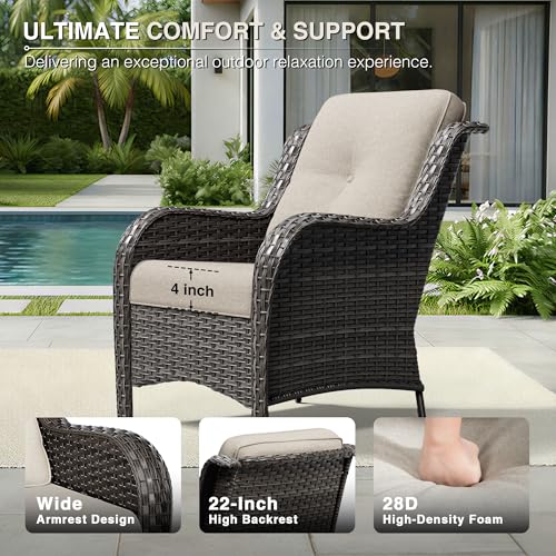 Image of Joyside Patio Chairs Set of 2, Wicker Patio Furniture with High Back, Deep Seating, Wide Armrest, Thickened Cushions, Outdoor Rattan Furniture for Deck, Porch Use