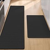 Color&Geometry Anti Fatigue Cushion Padded Kitchen Mat for Floor - 17x29+17x59, Easy Clean, Waterproof & Oil Proof, Anti Slip, Foam Rubber Runner Rug for Front Sink Comfort Standing, Black Set of 2
