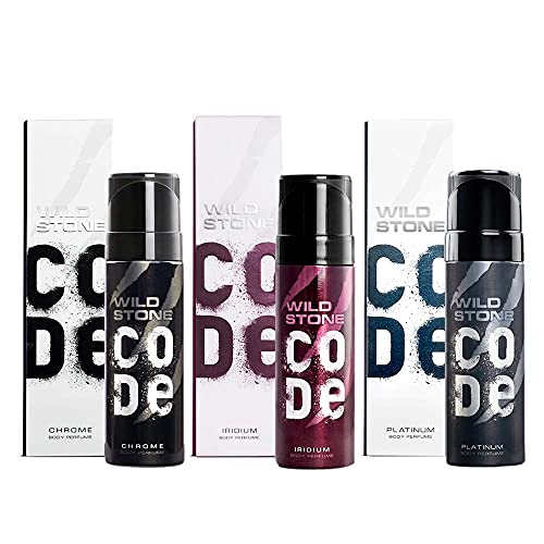 Image of Wild Stone Code Chrome, Iridium & Platinum No Gas Body Perfume Combo for Men, Pack of 3 (120 ml each)