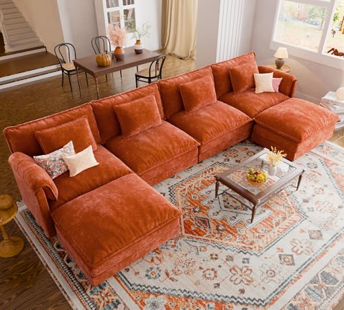 ELUCHANG 150" U Shaped Modular Sectional Cloud Couch with Pillow,