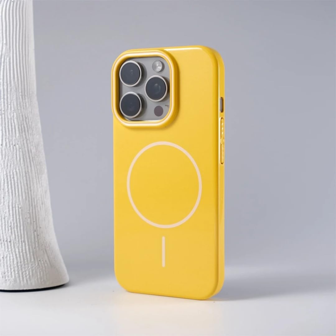 Coque iPhone 15 polycarbonate rigide jaune aimantée antichoc