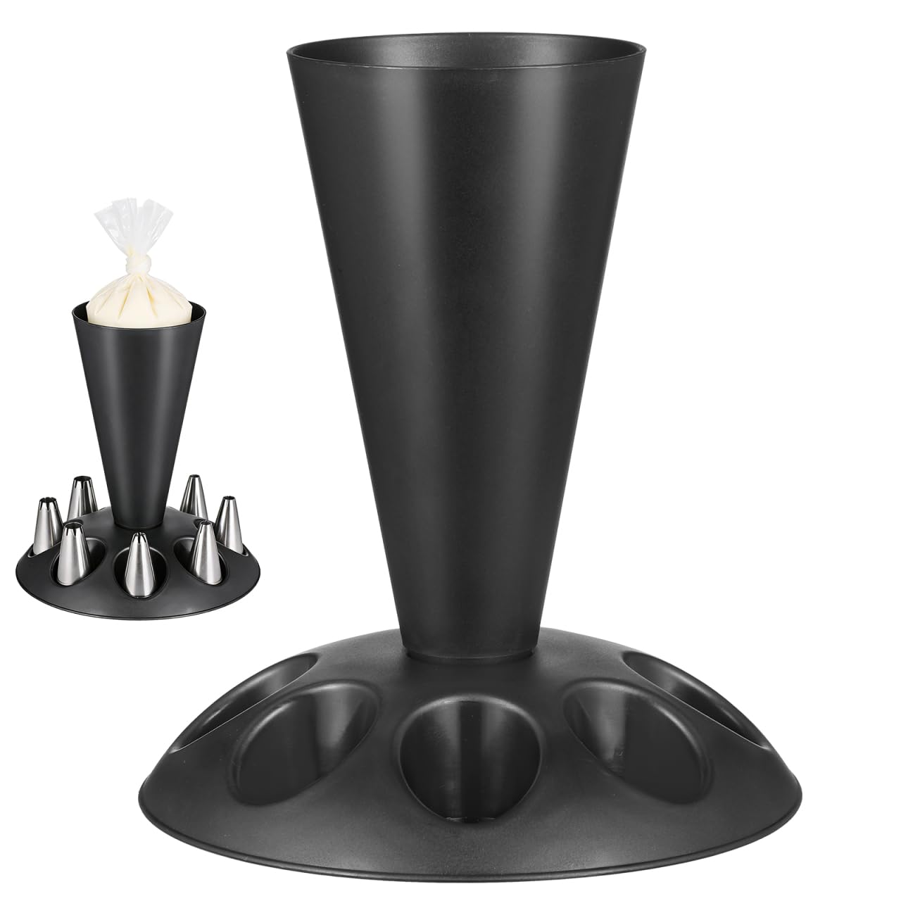 Photo 1 of Cabilock Piping Bag Holder Stand with 8 Slots Nozzle Organizer, Stable Pastry Bag Stand for Icing & Filling, Food-Grade PP Cake Decorating Supplies for Baking Beginners & Professionals (Black)