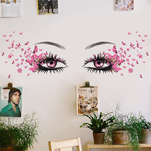 Beautiful Eyelash Eyes Wall Stickers Flying Butterfly Wall Decals Beautiful Girl Heart Wall Decor Vinyl Wall Art Butterflies Wall Decor Stickers For Women Girls Bedroom Living Room Decoration #TOP4
