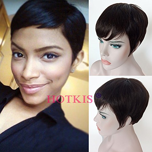 HOTKIS Human Hair Short Cut Wigs Very Short Natural Hair Bob Short Wigs for Women (Pixie Cut-Natural Color)