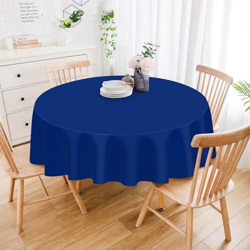 Image of Mulbozy 12 Pack Navy Blue Round Tablecloth, 84 Inches Plastic Table Cover, Premium Disposable Round Party Tablecloth for Restaurant Dinners, Wedding, Grad Party, Baby Shower, Outdoor Camping