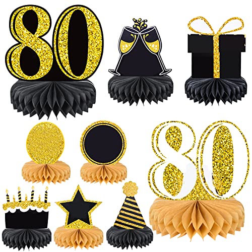 FORMIZON 80 Cumpleaños Mesa Panal Centros, 9Piezas Cumpleaños Mesa Centros, 80 Años Panal Decoración Mesa Feliz Cumpleaños, Decoraciones de Cumpleaños Fiesta Favores para Hombres y Mujeres